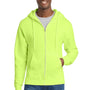 Port & Company Mens Core Pill Resistant Fleece Full Zip Hooded Sweatshirt Hoodie w/ Pockets - Neon Yellow