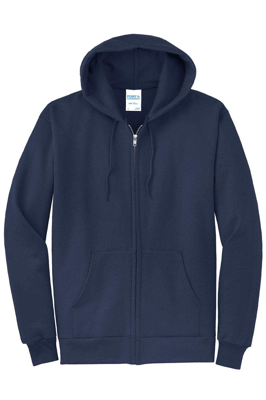Port & Company PC78ZH Mens Core Pill Resistant Fleece Full Zip Hooded Sweatshirt Hoodie w/ Pockets Navy Blue Flat Front