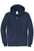 Port & Company PC78ZH Mens Core Pill Resistant Fleece Full Zip Hooded Sweatshirt Hoodie w/ Pockets Navy Blue Flat Front