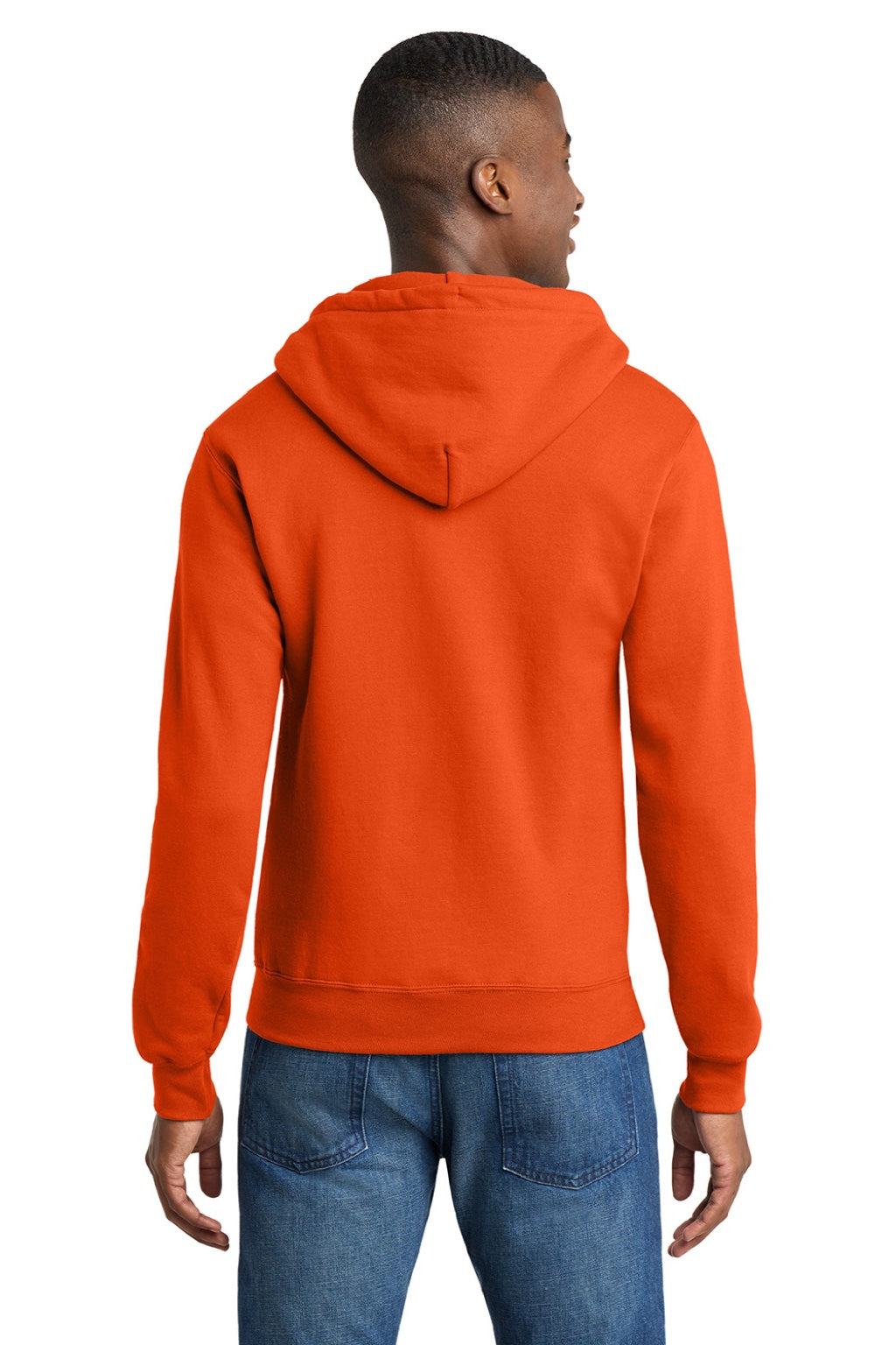 Port & Company PC78ZH Mens Core Pill Resistant Fleece Full Zip Hooded Sweatshirt Hoodie w/ Pockets Orange Model Back