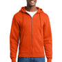 Port & Company Mens Core Pill Resistant Fleece Full Zip Hooded Sweatshirt Hoodie w/ Pockets - Orange