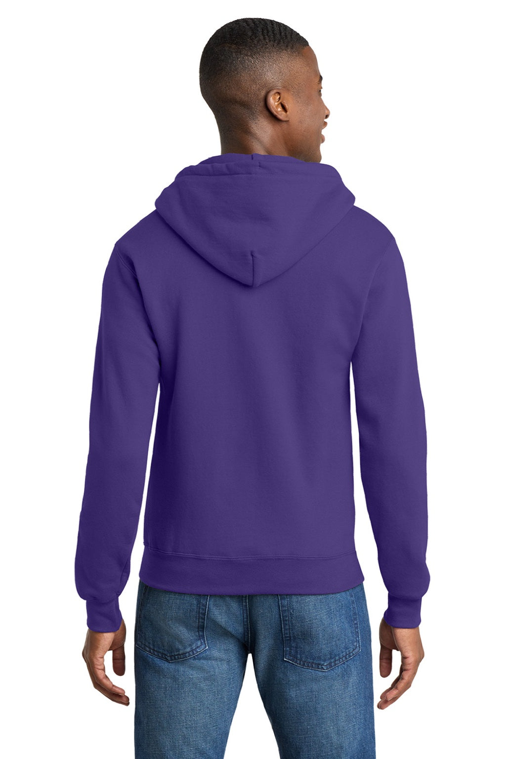 Port & Company PC78ZH Mens Core Pill Resistant Fleece Full Zip Hooded Sweatshirt Hoodie w/ Pockets Purple Model Back