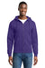 Port & Company PC78ZH Mens Core Pill Resistant Fleece Full Zip Hooded Sweatshirt Hoodie w/ Pockets Purple Model Front