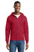 Port & Company PC78ZH Mens Core Pill Resistant Fleece Full Zip Hooded Sweatshirt Hoodie w/ Pockets Red Model Front