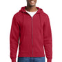 Port & Company Mens Core Pill Resistant Fleece Full Zip Hooded Sweatshirt Hoodie w/ Pockets - Red