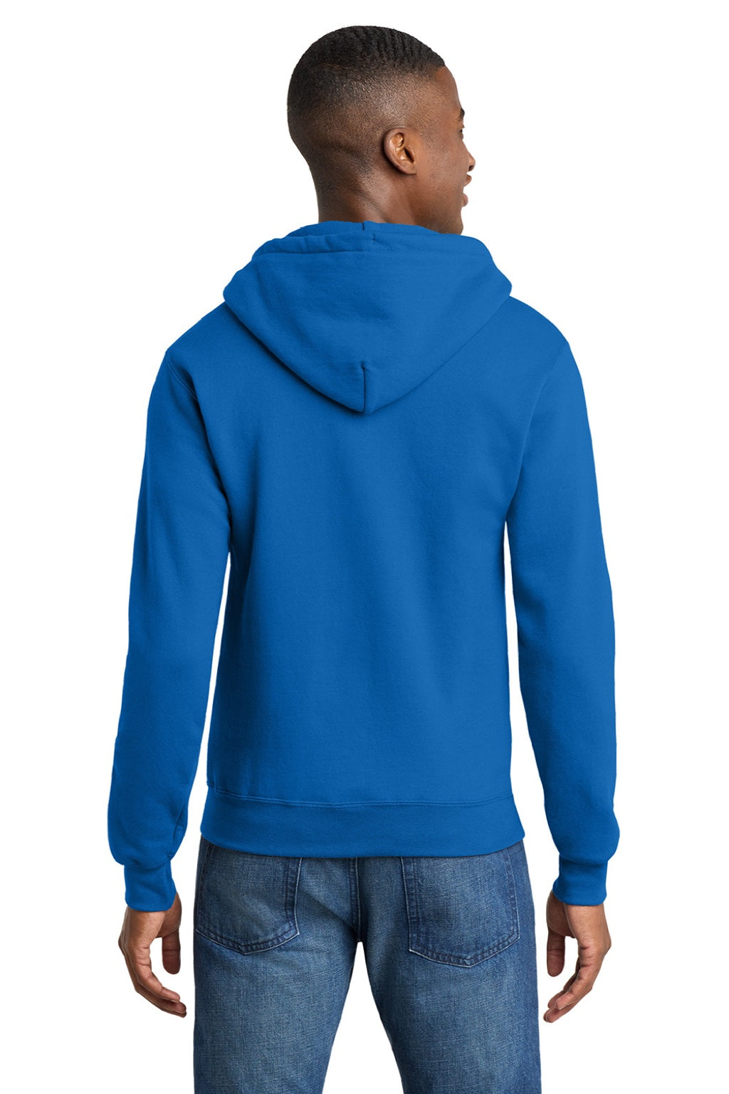 Port & Company PC78ZH Mens Core Pill Resistant Fleece Full Zip Hooded Sweatshirt Hoodie w/ Pockets Royal Blue Model Back