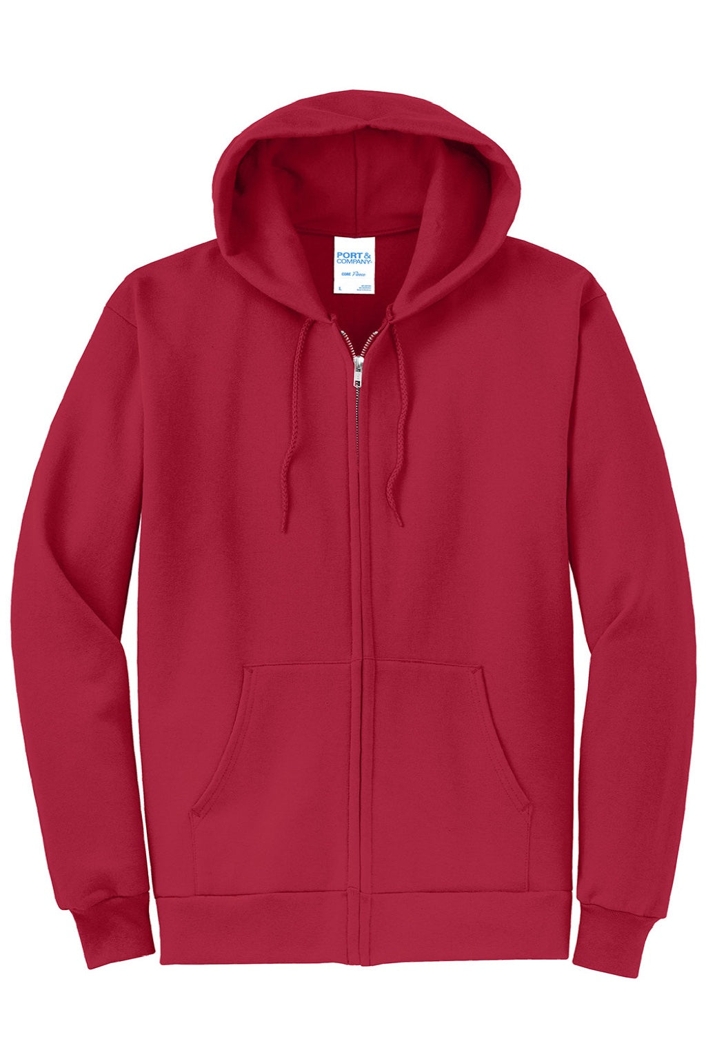 Port & Company PC78ZH Mens Core Pill Resistant Fleece Full Zip Hooded Sweatshirt Hoodie w/ Pockets Red Flat Front