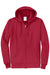 Port & Company PC78ZH Mens Core Pill Resistant Fleece Full Zip Hooded Sweatshirt Hoodie w/ Pockets Red Flat Front