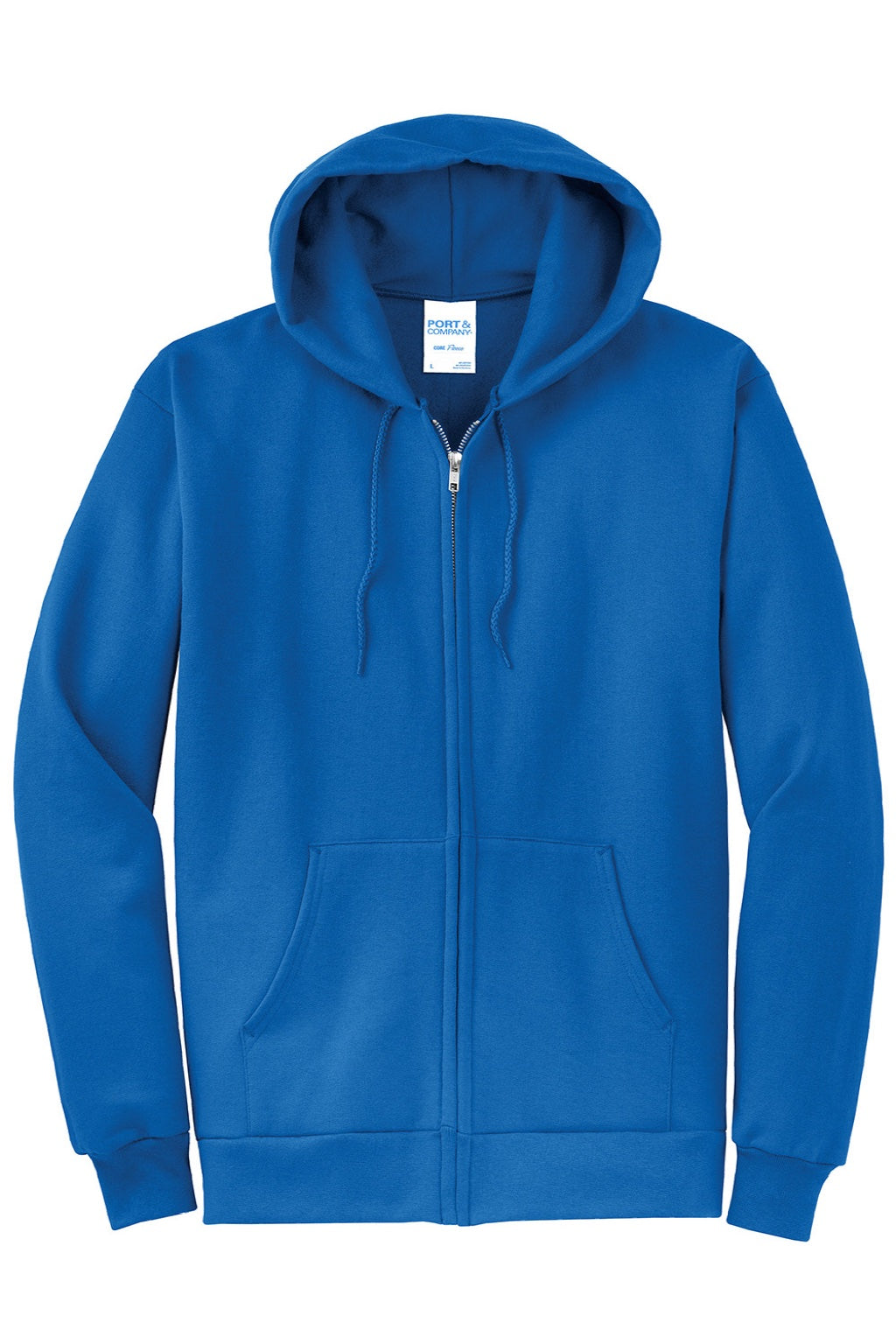 Port & Company PC78ZH Mens Core Pill Resistant Fleece Full Zip Hooded Sweatshirt Hoodie w/ Pockets Royal Blue Flat Front