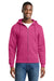 Port & Company PC78ZH Mens Core Pill Resistant Fleece Full Zip Hooded Sweatshirt Hoodie w/ Pockets Sangria Pink Model Front