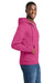 Port & Company PC78ZH Mens Core Pill Resistant Fleece Full Zip Hooded Sweatshirt Hoodie w/ Pockets Sangria Pink Model Side