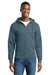 Port & Company PC78ZH Mens Core Pill Resistant Fleece Full Zip Hooded Sweatshirt Hoodie w/ Pockets Steel Blue Model Front