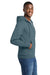 Port & Company PC78ZH Mens Core Pill Resistant Fleece Full Zip Hooded Sweatshirt Hoodie w/ Pockets Steel Blue Model Side