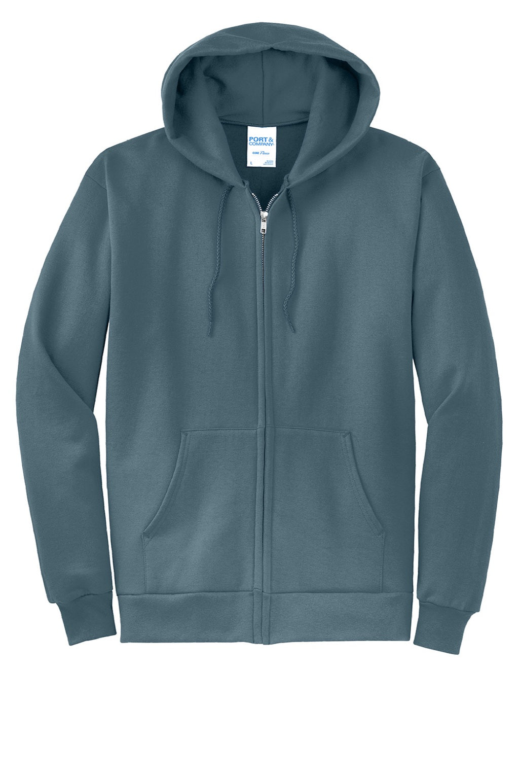 Port & Company PC78ZH Mens Core Pill Resistant Fleece Full Zip Hooded Sweatshirt Hoodie w/ Pockets Steel Blue Flat Front