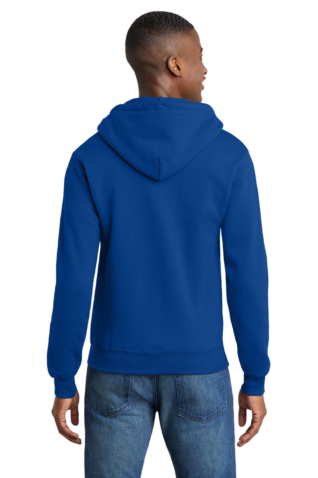 Port & Company PC78ZH Mens Core Pill Resistant Fleece Full Zip Hooded Sweatshirt Hoodie w/ Pockets True Royal Blue Model Back