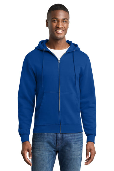 Port & Company PC78ZH Mens Core Pill Resistant Fleece Full Zip Hooded Sweatshirt Hoodie w/ Pockets True Royal Blue Model Front