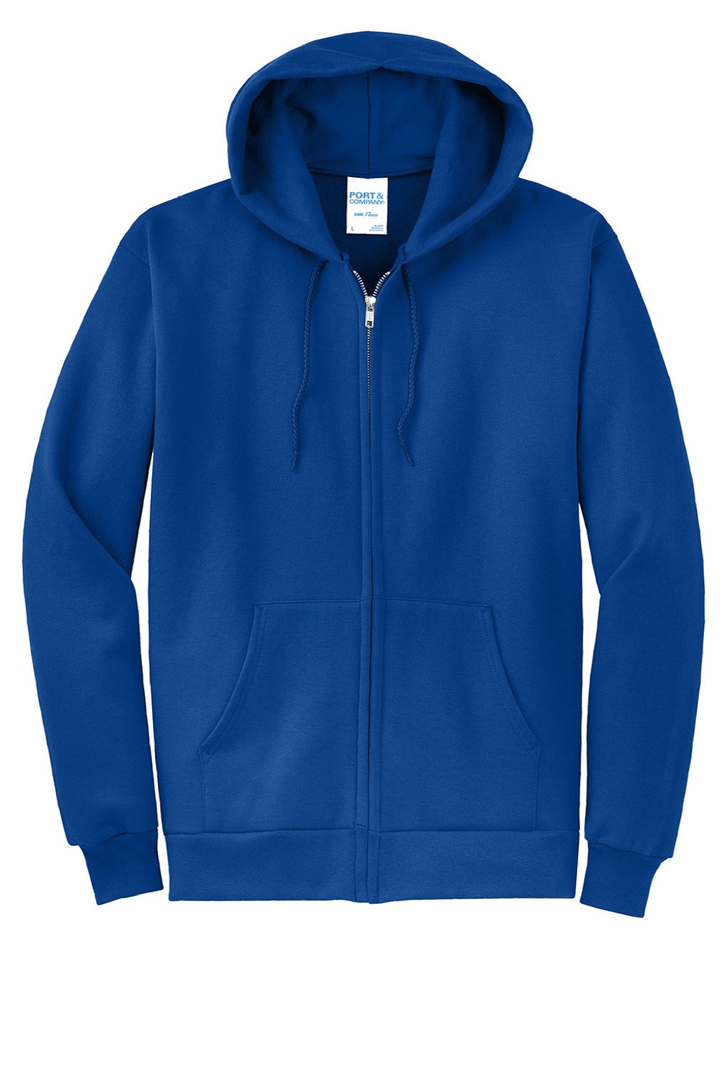 Port & Company PC78ZH Mens Core Pill Resistant Fleece Full Zip Hooded Sweatshirt Hoodie w/ Pockets True Royal Blue Flat Front