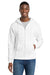 Port & Company PC78ZH Mens Core Pill Resistant Fleece Full Zip Hooded Sweatshirt Hoodie w/ Pockets White Model Front
