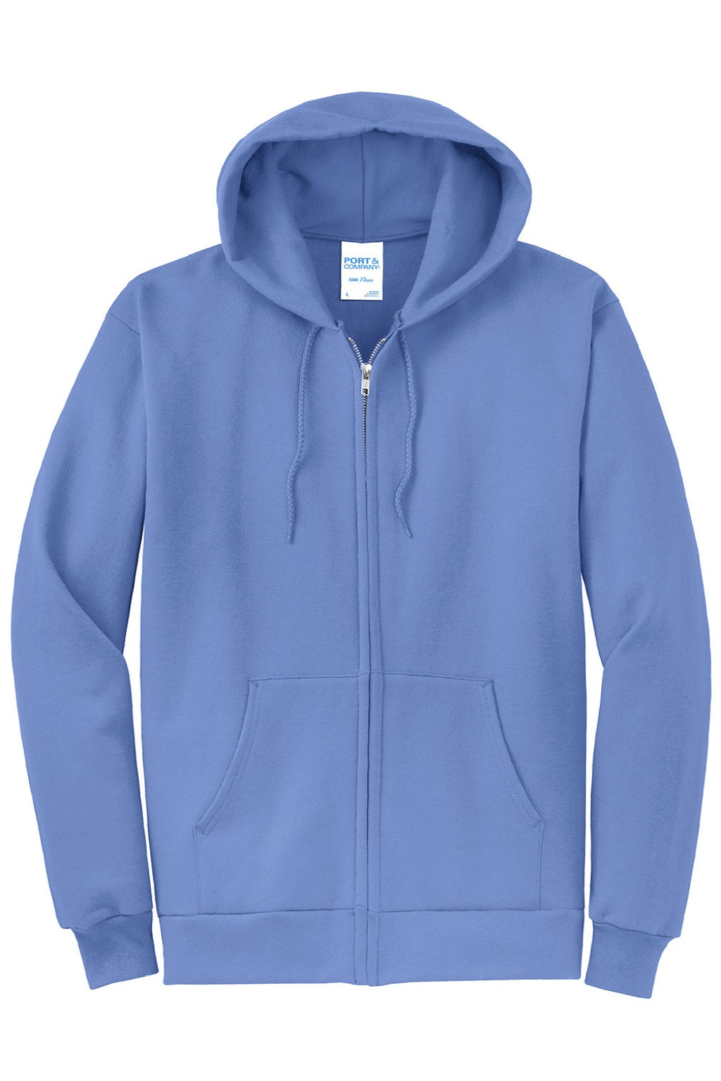 Port & Company PC78ZH Mens Core Pill Resistant Fleece Full Zip Hooded Sweatshirt Hoodie w/ Pockets Carolina Blue Flat Front