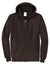Port & Company PC78ZH Mens Core Pill Resistant Fleece Full Zip Hooded Sweatshirt Hoodie w/ Pockets Dark Chocolate Brown Flat Front