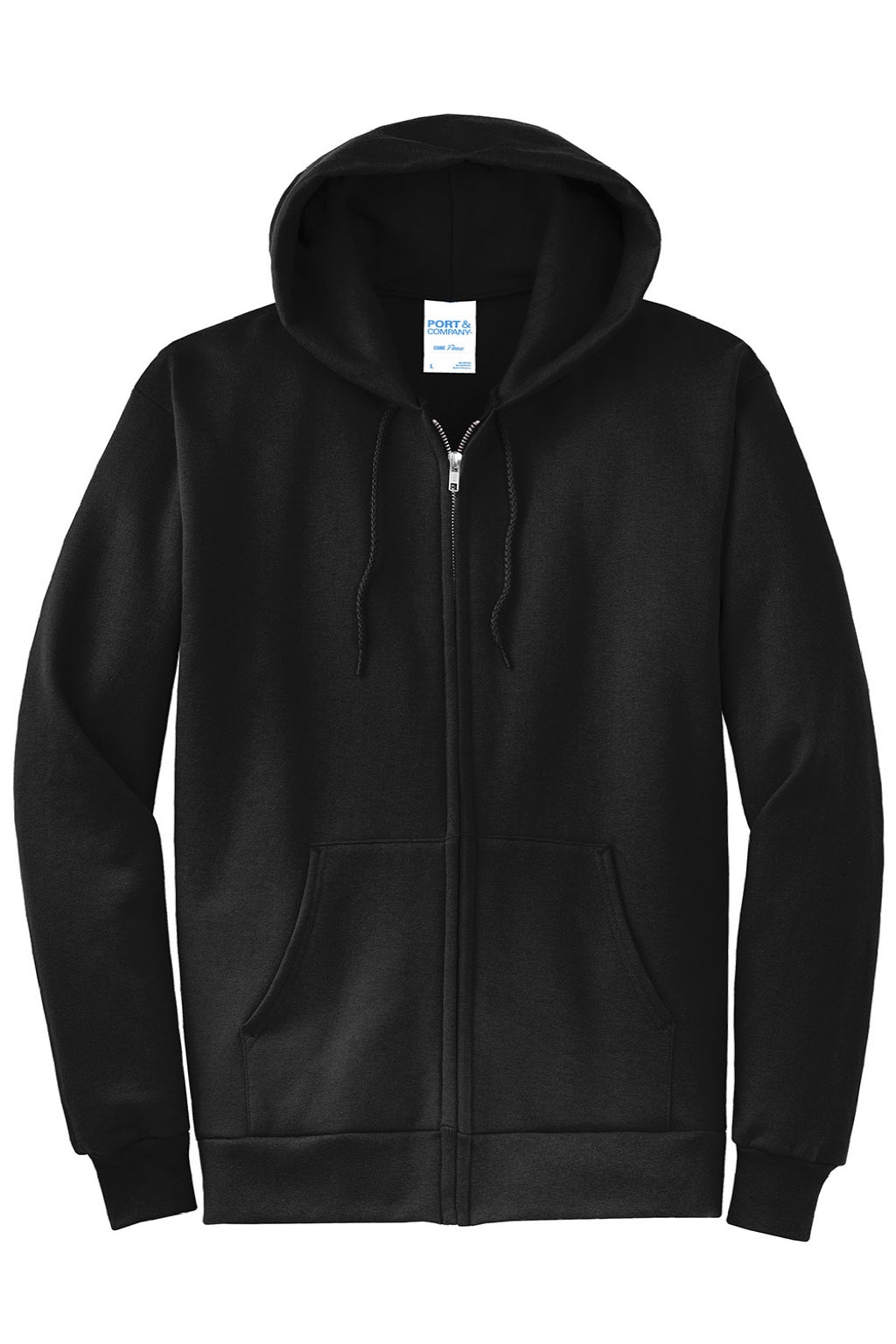 Port & Company PC78ZH Mens Core Pill Resistant Fleece Full Zip Hooded Sweatshirt Hoodie w/ Pockets Jet Black Flat Front
