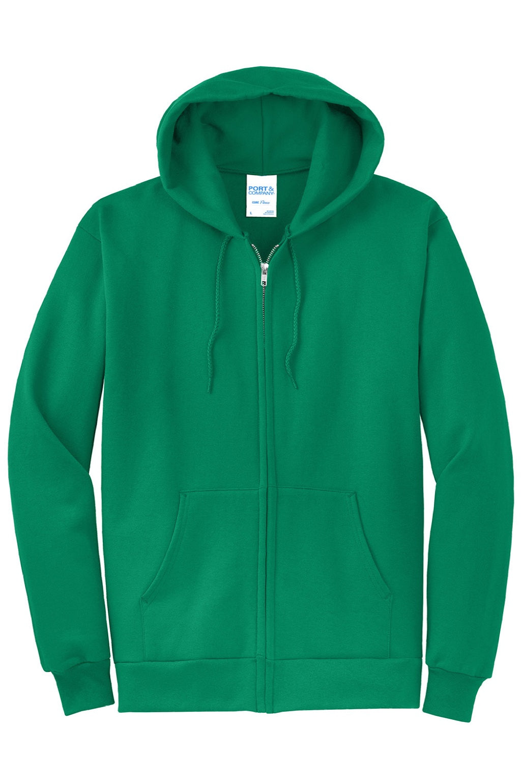 Port & Company PC78ZH Mens Core Pill Resistant Fleece Full Zip Hooded Sweatshirt Hoodie w/ Pockets Kelly Green Flat Front