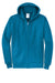 Port & Company PC78ZH Mens Core Pill Resistant Fleece Full Zip Hooded Sweatshirt Hoodie w/ Pockets Neon Blue Flat Front