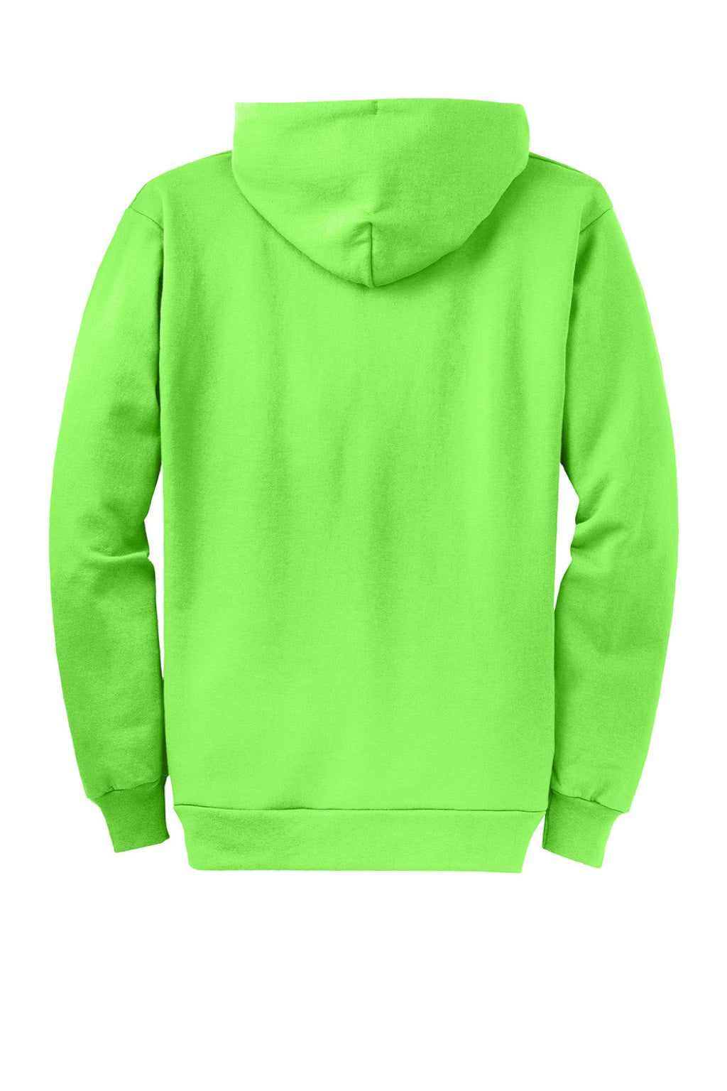 Port & Company PC78ZH Mens Core Pill Resistant Fleece Full Zip Hooded Sweatshirt Hoodie w/ Pockets Neon Green Flat Back