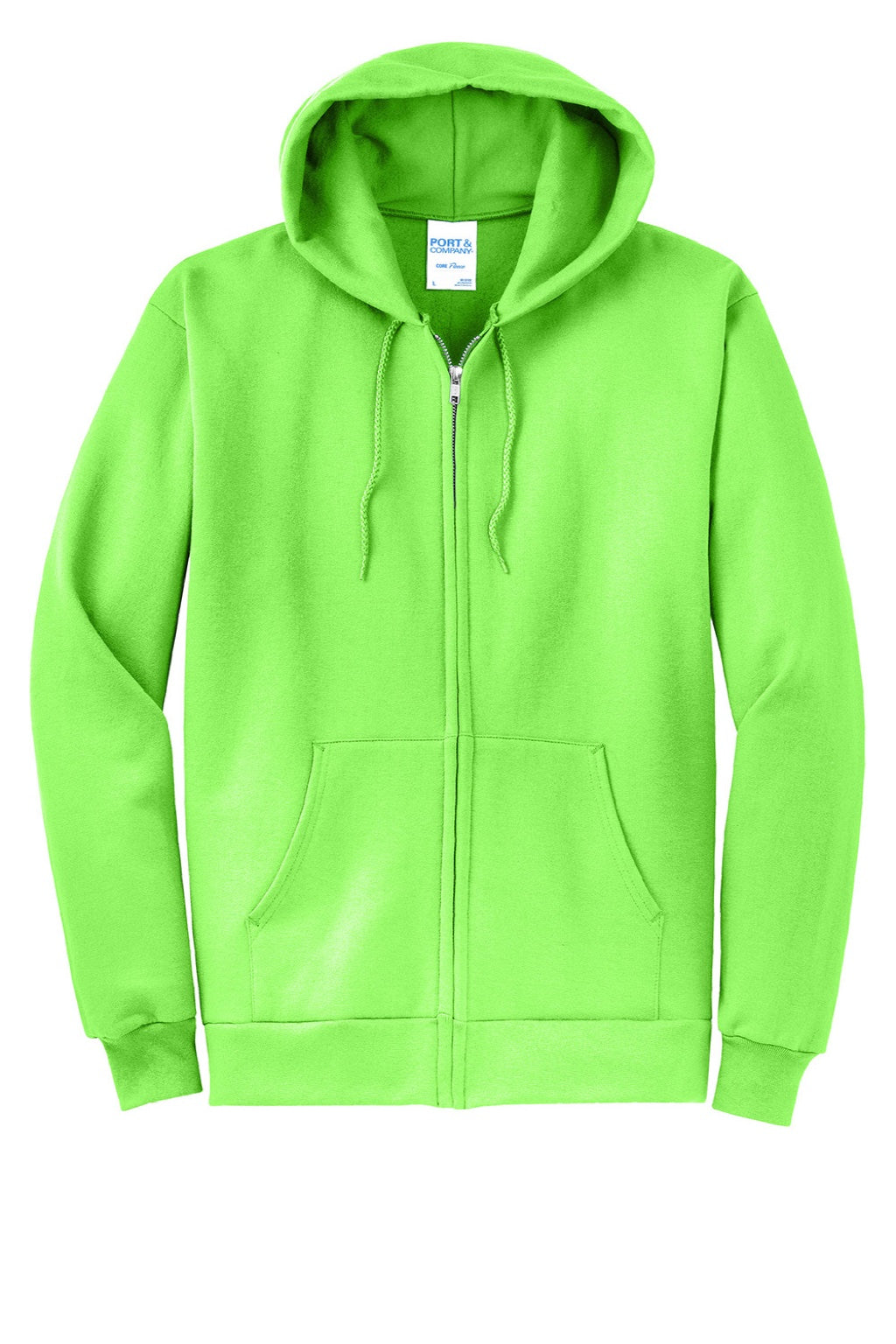 Port & Company PC78ZH Mens Core Pill Resistant Fleece Full Zip Hooded Sweatshirt Hoodie w/ Pockets Neon Green Flat Front