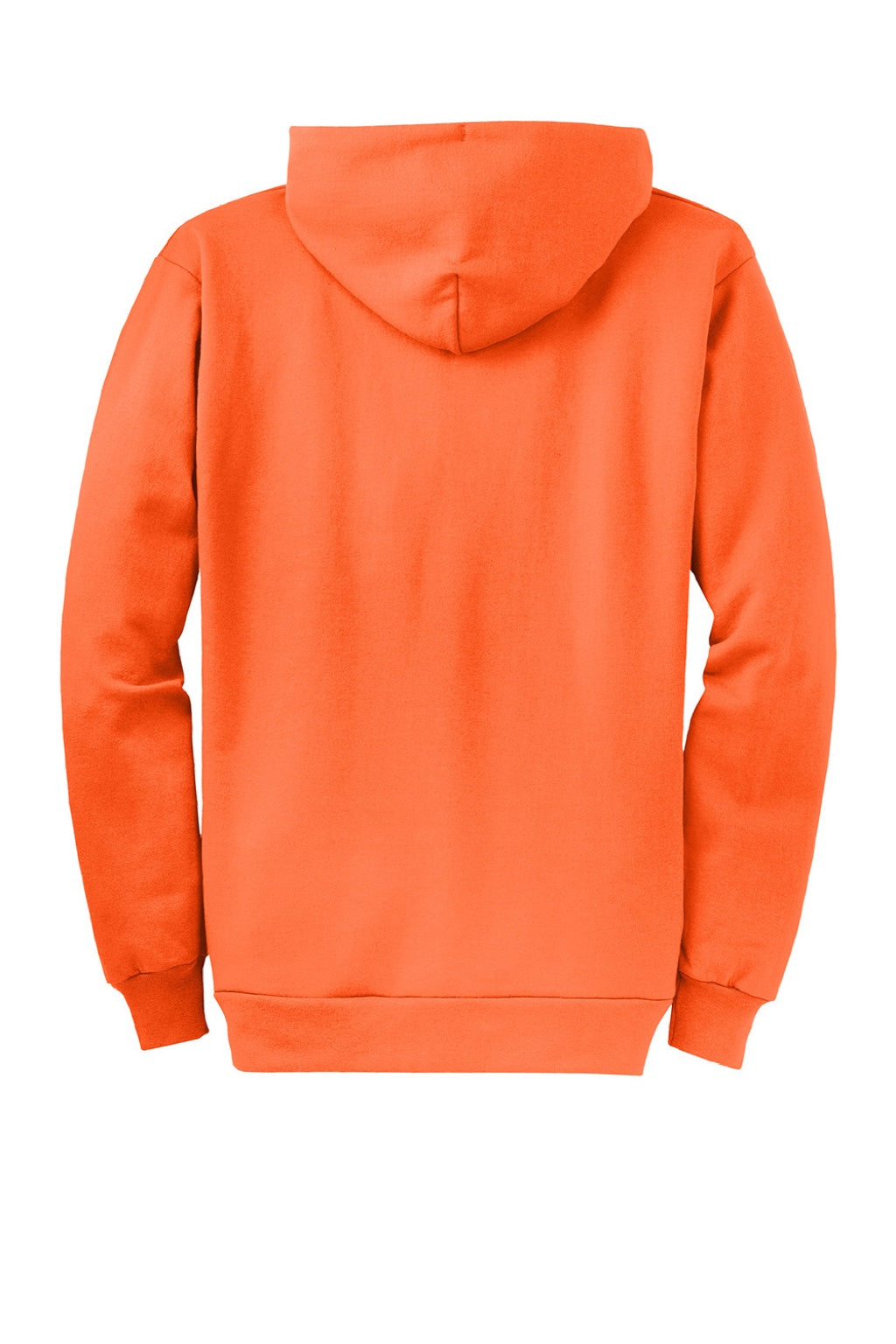 Port & Company PC78ZH Mens Core Pill Resistant Fleece Full Zip Hooded Sweatshirt Hoodie w/ Pockets Neon Orange Flat Back