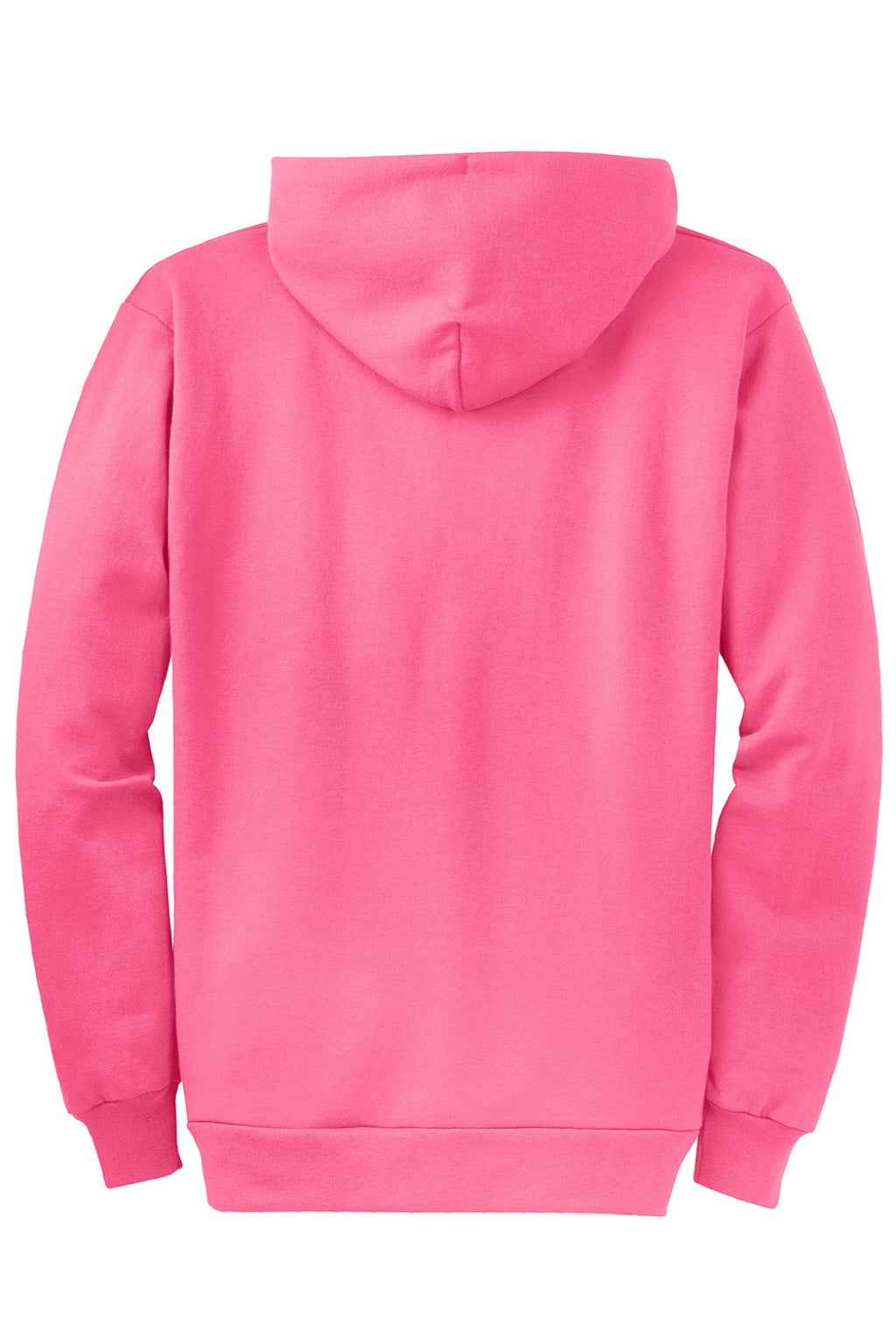 Port & Company PC78ZH Mens Core Pill Resistant Fleece Full Zip Hooded Sweatshirt Hoodie w/ Pockets Neon Pink Flat Back