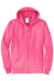 Port & Company PC78ZH Mens Core Pill Resistant Fleece Full Zip Hooded Sweatshirt Hoodie w/ Pockets Neon Pink Flat Front