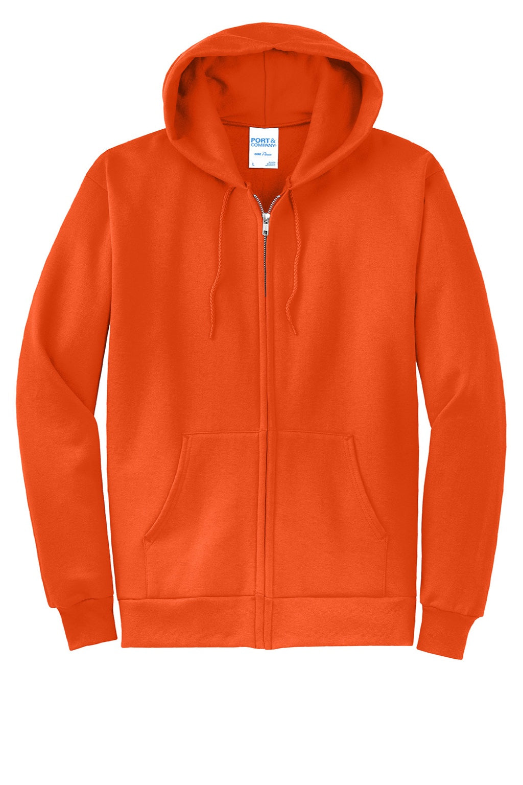 Port & Company PC78ZH Mens Core Pill Resistant Fleece Full Zip Hooded Sweatshirt Hoodie w/ Pockets Orange Flat Front