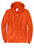 Port & Company PC78ZH Mens Core Pill Resistant Fleece Full Zip Hooded Sweatshirt Hoodie w/ Pockets Orange Flat Front