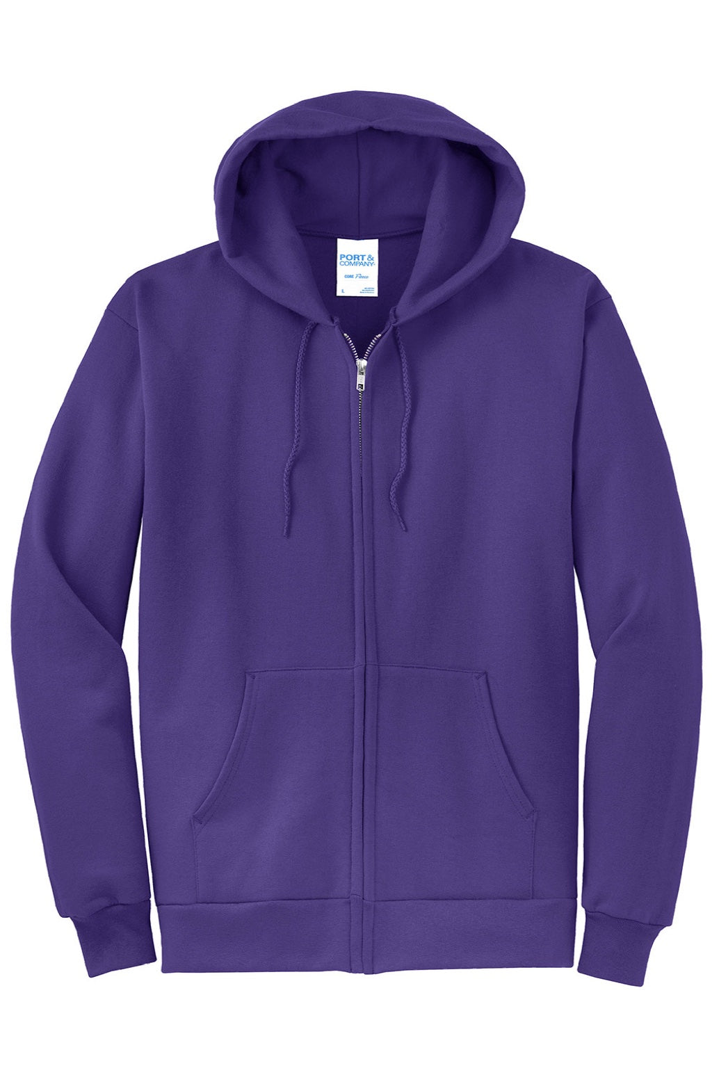 Port & Company PC78ZH Mens Core Pill Resistant Fleece Full Zip Hooded Sweatshirt Hoodie w/ Pockets Purple Flat Front