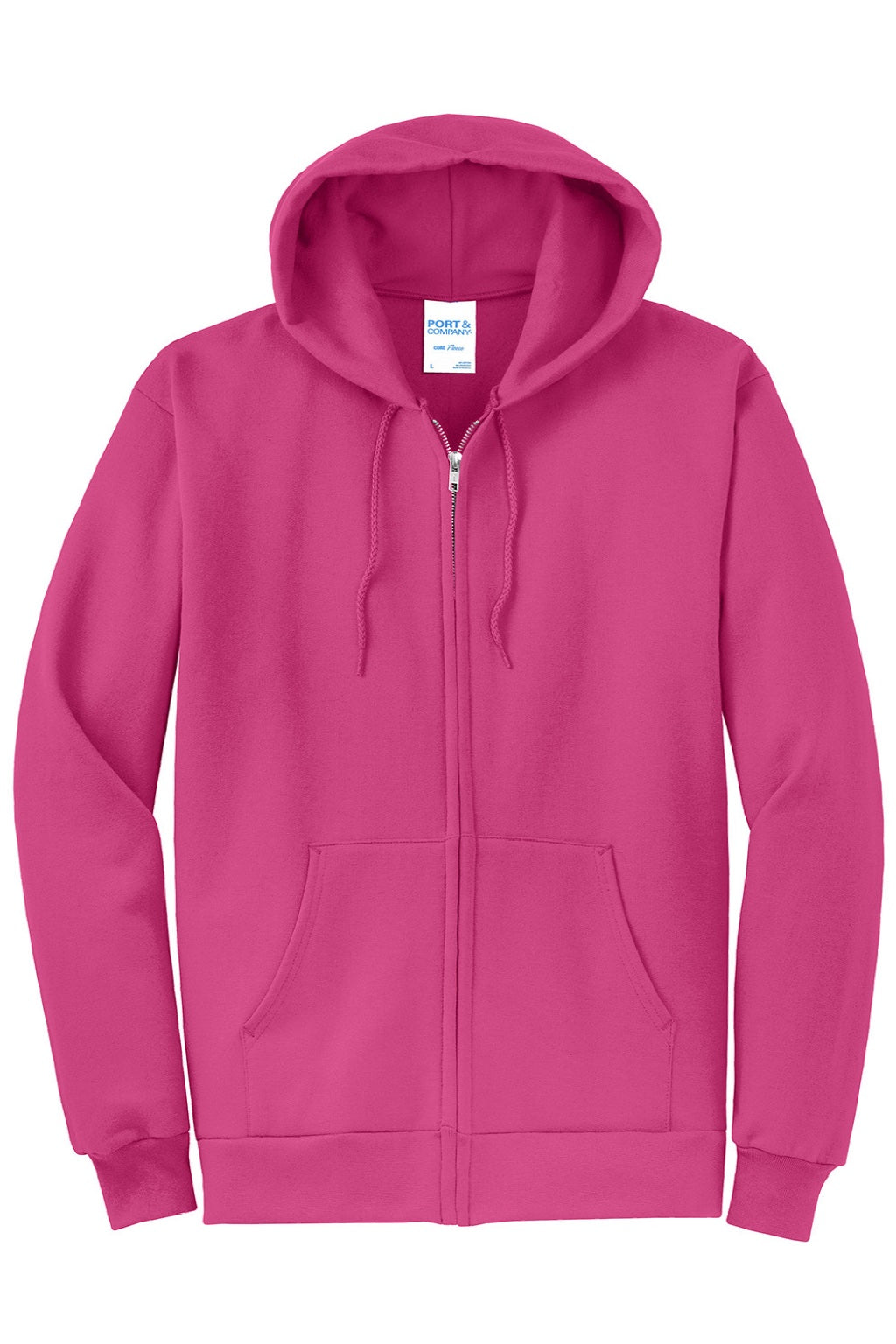 Port & Company PC78ZH Mens Core Pill Resistant Fleece Full Zip Hooded Sweatshirt Hoodie w/ Pockets Sangria Pink Flat Front