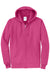 Port & Company PC78ZH Mens Core Pill Resistant Fleece Full Zip Hooded Sweatshirt Hoodie w/ Pockets Sangria Pink Flat Front