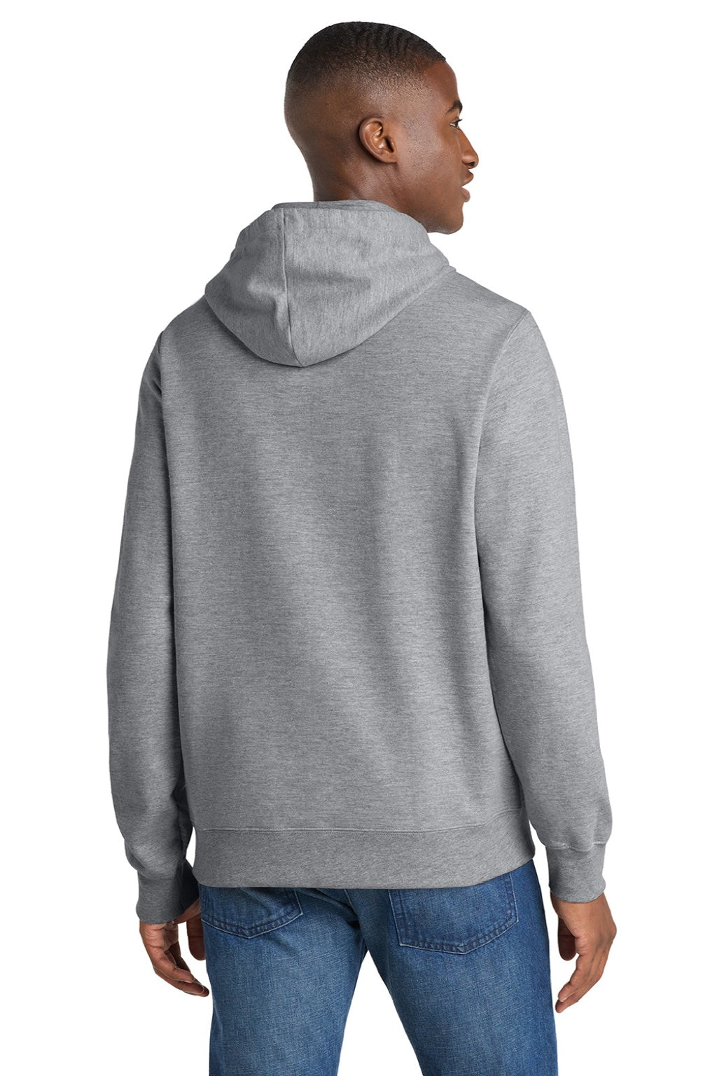 Port & Company PC850H Mens Fan Favorite Fleece Hooded Sweatshirt Hoodie w/ Pouch Pocket Heather Grey Model Back