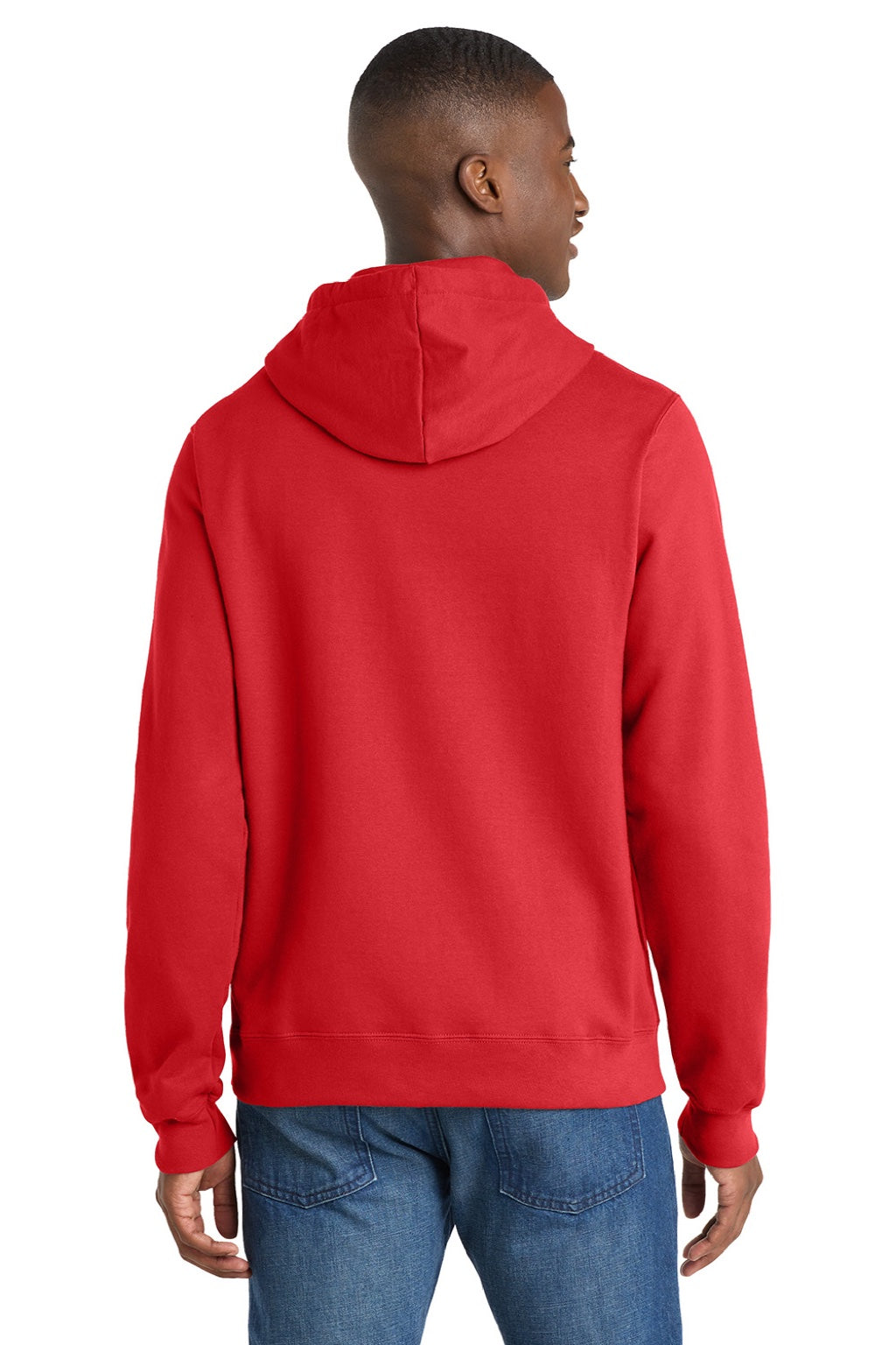 Port & Company PC850H Mens Fan Favorite Fleece Hooded Sweatshirt Hoodie w/ Pouch Pocket Bright Red Model Back