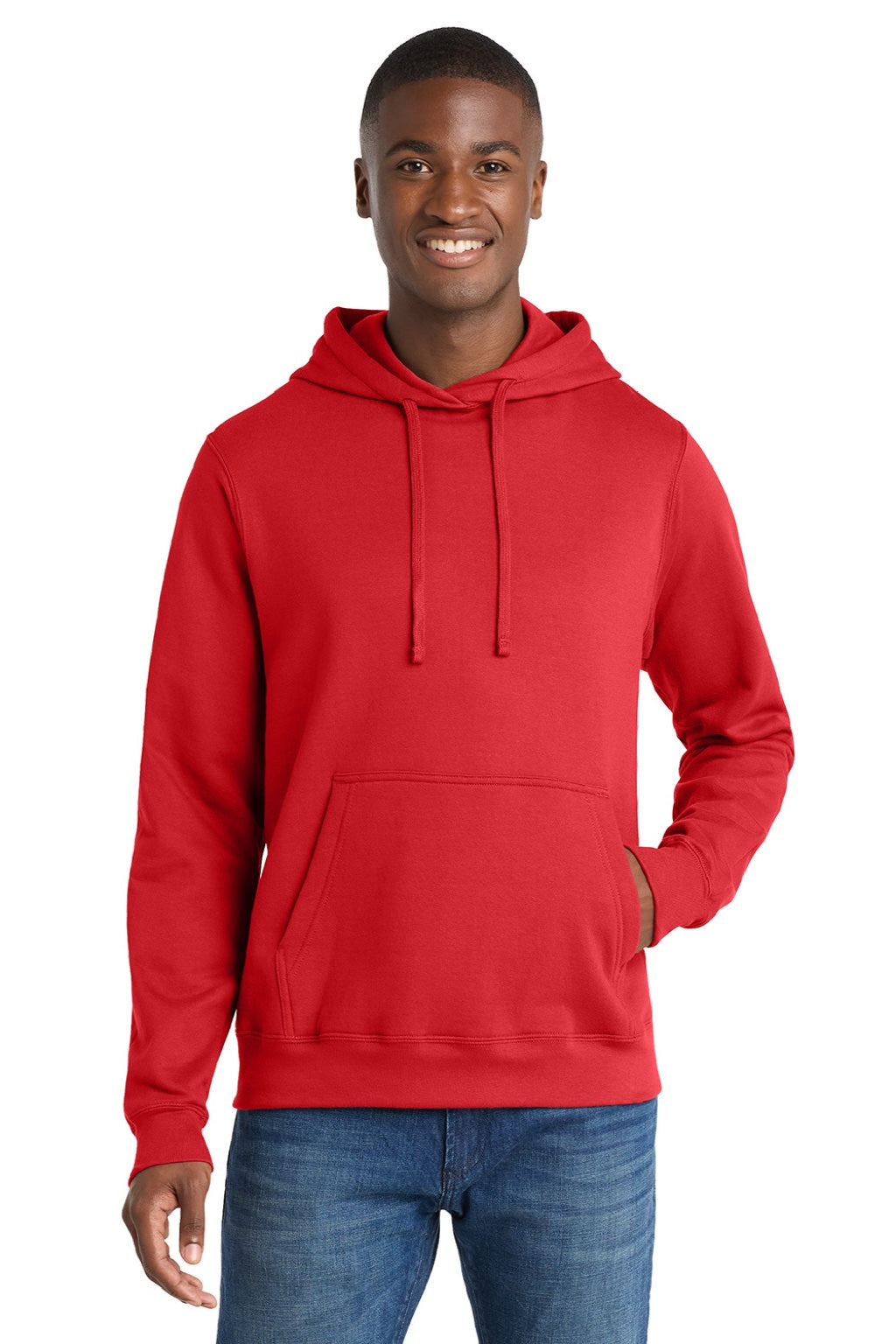 Port & Company PC850H Mens Fan Favorite Fleece Hooded Sweatshirt Hoodie w/ Pouch Pocket Bright Red Model Front