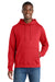 Port & Company PC850H Mens Fan Favorite Fleece Hooded Sweatshirt Hoodie w/ Pouch Pocket Bright Red Model Front