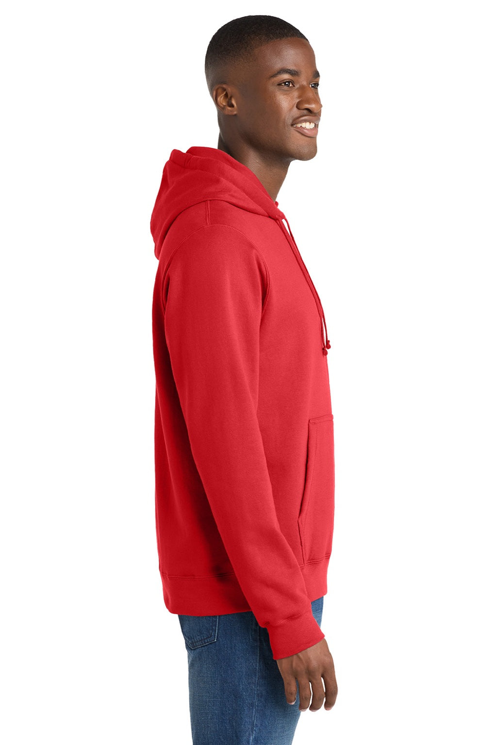 Port & Company PC850H Mens Fan Favorite Fleece Hooded Sweatshirt Hoodie w/ Pouch Pocket Bright Red Model Side