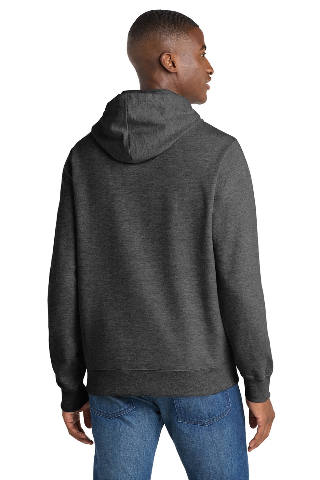 Port & Company PC850H Mens Fan Favorite Fleece Hooded Sweatshirt Hoodie w/ Pouch Pocket Heather Dark Grey Model Back