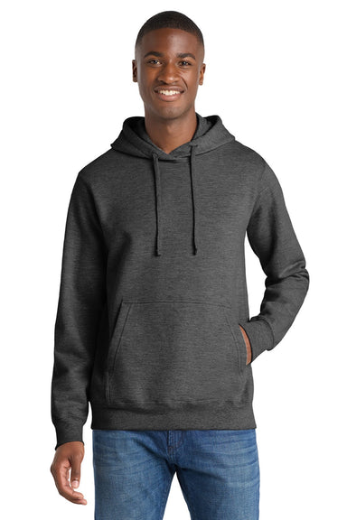Port & Company PC850H Mens Fan Favorite Fleece Hooded Sweatshirt Hoodie w/ Pouch Pocket Heather Dark Grey Model Front