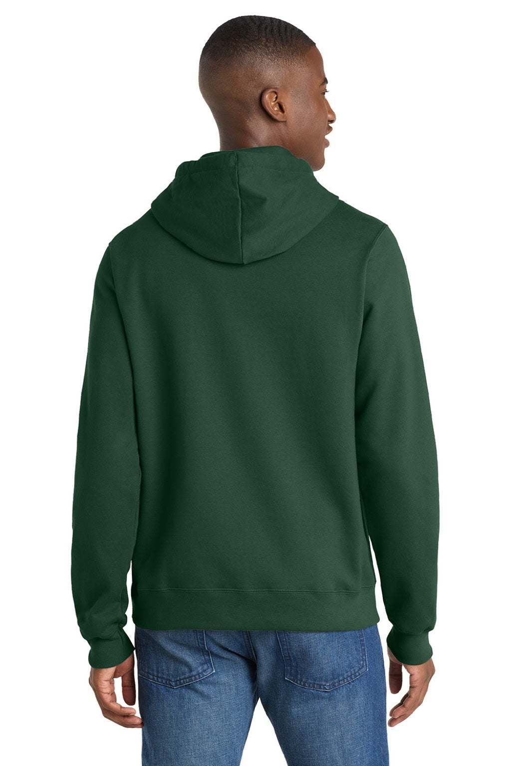 Port & Company PC850H Mens Fan Favorite Fleece Hooded Sweatshirt Hoodie w/ Pouch Pocket Forest Green Model Back