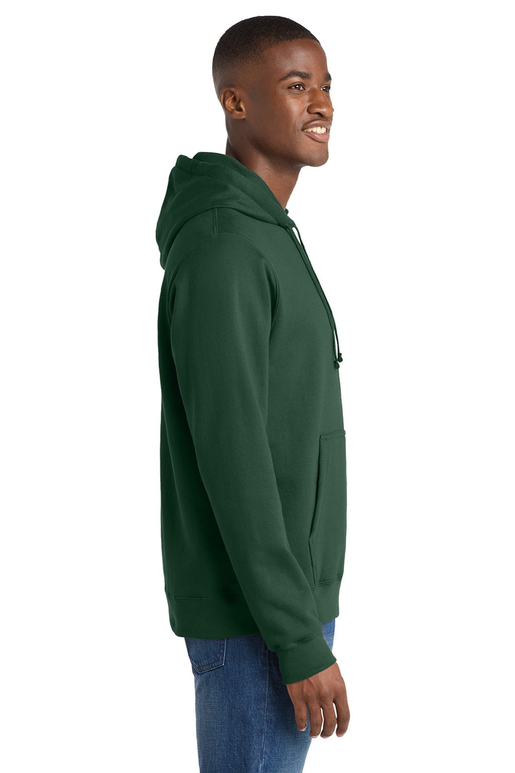 Port & Company PC850H Mens Fan Favorite Fleece Hooded Sweatshirt Hoodie w/ Pouch Pocket Forest Green Model Side
