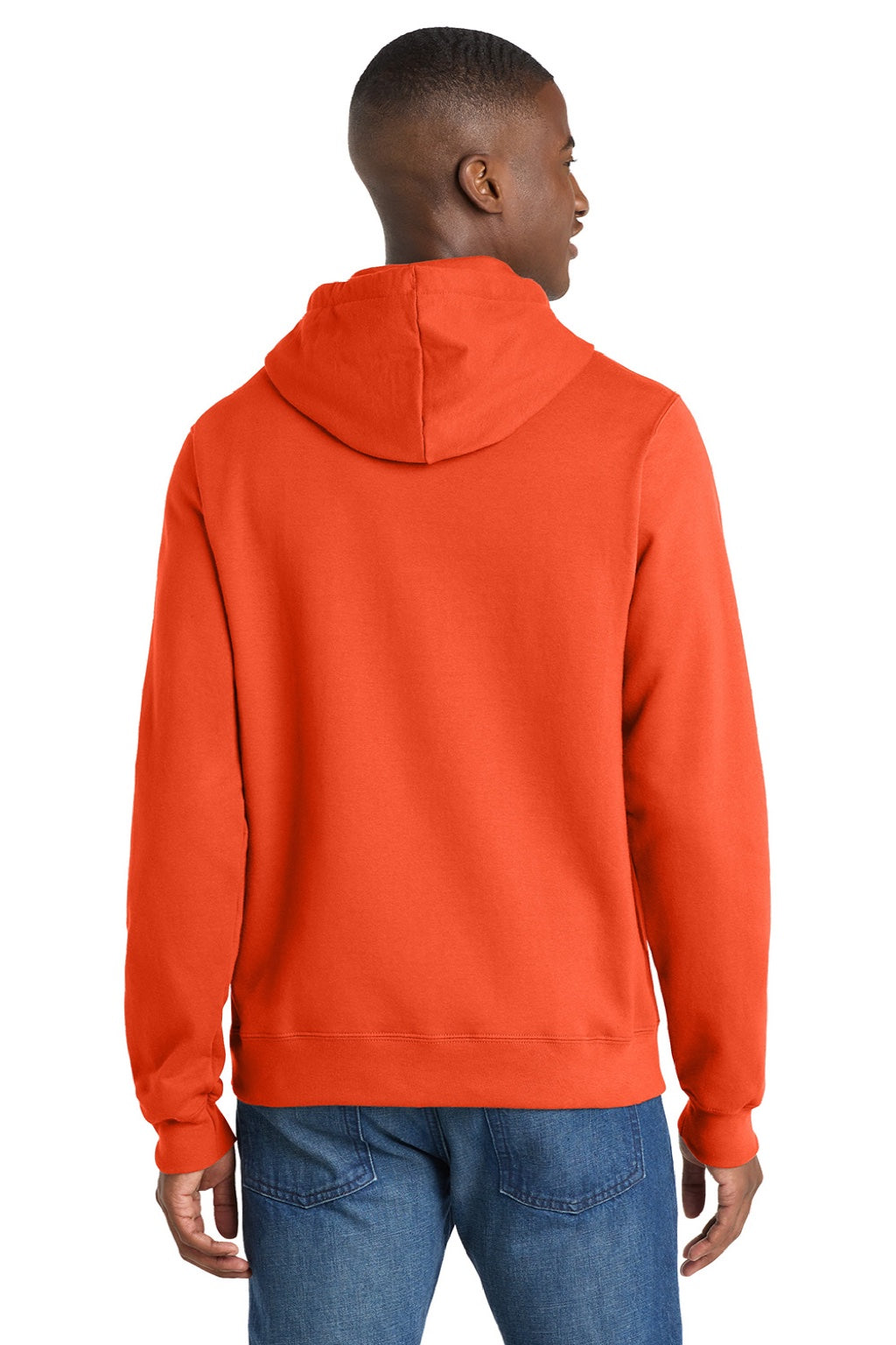 Port & Company PC850H Mens Fan Favorite Fleece Hooded Sweatshirt Hoodie w/ Pouch Pocket Orange Model Back