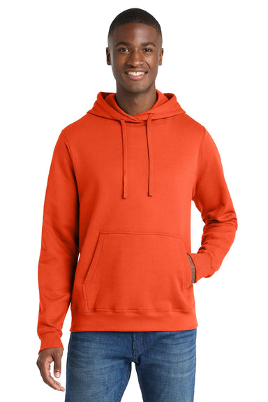 Port & Company PC850H Mens Fan Favorite Fleece Hooded Sweatshirt Hoodie w/ Pouch Pocket Orange Model Front