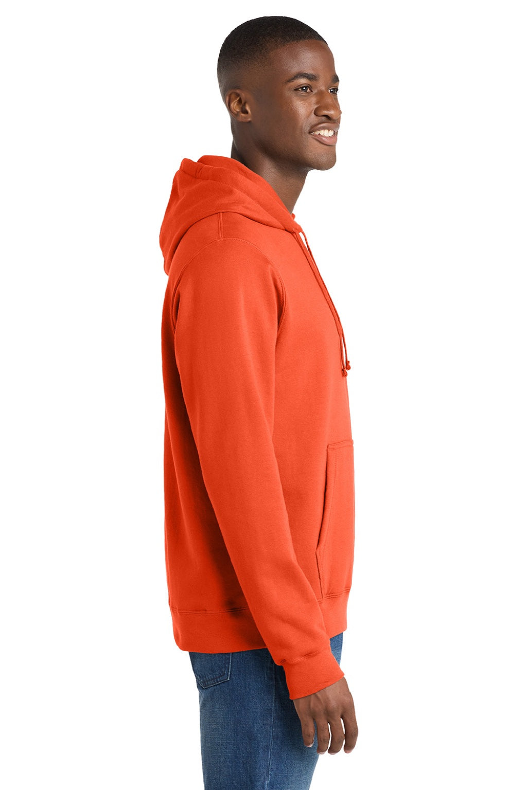 Port & Company PC850H Mens Fan Favorite Fleece Hooded Sweatshirt Hoodie w/ Pouch Pocket Orange Model Side