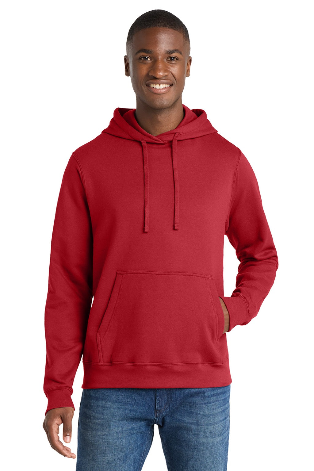 Port & Company PC850H Mens Fan Favorite Fleece Hooded Sweatshirt Hoodie w/ Pouch Pocket Team Cardinal Red Model Front